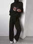 Women Plain Long Sleeve Top With Pants Casual Split Joint Spring/Fall Turtleneck Two-Piece Set