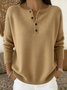 Women Plain Henley Collar Cotton Long Sleeve Casual Daily Spring/Fall Sweater