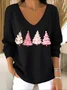 Women Plants V Neck Cotton Long Sleeve Casual Daily Spring/Fall Sweater
