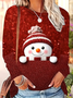 Women Christmas Snowman Crew Neck Jersey Long Sleeve Casual Daily Spring/Fall T-shirt