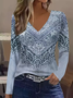 Women Abstract V Neck Jersey Long Sleeve Casual Daily Spring/Fall T-shirt