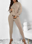 Women Plain Long Sleeve Top With Pants Casual Embossed Spring/Fall Hoodie Two-Piece Set