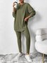 Women Plain Long Sleeve Top With Pants Casual Embossed Spring/Fall Hoodie Two-Piece Set