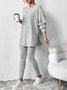 Women Plain Long Sleeve Top With Pants Casual Embossed Spring/Fall Hoodie Two-Piece Set