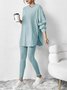 Women Plain Long Sleeve Top With Pants Casual Embossed Spring/Fall Hoodie Two-Piece Set
