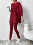 Women Plain Long Sleeve Top With Pants Casual Embossed Spring/Fall Hoodie Two-Piece Set