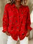 Women Christmas Shawl Collar Long Sleeve Vintage Holiday Spring/Fall Shirt