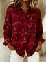 Women Christmas Shawl Collar Long Sleeve Vintage Holiday Spring/Fall Shirt