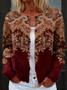 Women Geometric Crew Neck Knitted Long Sleeve Vintage Daily Spring/Fall Cardigan