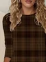 Women Plaid Crew Neck Jersey Long Sleeve Casual Daily Spring/Fall T-shirt