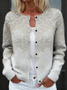 Women Geometric Crew Neck Knitted Long Sleeve Vintage Daily Spring/Fall Cardigan