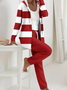 Women Striped Long Sleeve Coat With Pants Casual Printing Spring/Fall Hoodie Two-Piece Set