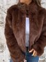 Women Plain Faux Fur Mock Neck Long Sleeve Vintage Split Joint Winter Daily Leather & Faux Leather Outerwear