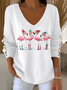 Women Christmas V Neck Long Sleeve Casual Daily Spring/Fall T-shirt