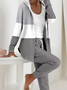 Women Multicolor Block Long Sleeve Coat With Pants Casual Printing Spring/Fall Hoodie Two-Piece Set