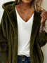 Women Plain Hoodie Flannel Jacket Long Sleeve Casual Split Joint Winter Daily Coat Outerwear