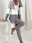 Women Multicolor Block Long Sleeve Coat With Pants Casual Printing Spring/Fall Hoodie Two-Piece Set