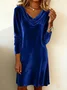 Women Plain Velvet Hoodie Split Joint Fit & Flare Dress Vintage Spring/Fall Daily Mini A-Line Dress