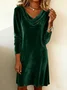 Women Plain Velvet Hoodie Split Joint Fit & Flare Dress Vintage Spring/Fall Daily Mini A-Line Dress