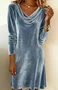 Women Plain Velvet Hoodie Split Joint Fit & Flare Dress Vintage Spring/Fall Daily Mini A-Line Dress