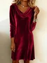 Women Plain Velvet Hoodie Split Joint Fit & Flare Dress Vintage Spring/Fall Daily Mini A-Line Dress