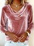 Women Plain Cowl Neck Long Sleeve Vintage Party Spring/Fall T-shirt