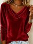 Women Plain Cowl Neck Long Sleeve Vintage Party Spring/Fall T-shirt