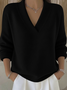 Women Plain V Neck Cotton Long Sleeve Street Daily Spring/Fall Sweater