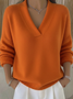 Women Plain V Neck Cotton Long Sleeve Street Daily Spring/Fall Sweater
