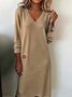 Women Plain V Neck Split Joint T-Shirt Dress Casual Spring/Fall Daily Maxi A-Line Dress