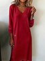 Women Plain V Neck Split Joint T-Shirt Dress Casual Spring/Fall Daily Maxi A-Line Dress
