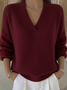 Women Plain V Neck Cotton Long Sleeve Street Daily Spring/Fall Sweater