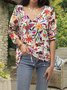 Long Sleeve Crew Neck Floral Shirts Blouses