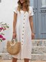 Summer Buttoned Solid Casual Shirt Dresses