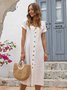 Summer Buttoned Solid Casual Shirt Dresses