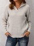Plus Size Long Sleeve Plain V Neck Casual Sweater