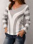 Long Sleeve V Neck Geometric Casual Sweater