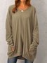 Casual Long Sleeve Solid Top Tunics with Pockets
