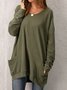 Casual Long Sleeve Solid Tops Tunics with Pockets