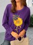 Women's Casual Falling Shoulder Sleeve Floral Printed Sweatshirt