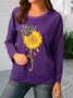 Women's Casual Falling Shoulder Sleeve Floral Printed Sweatshirt