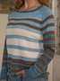Long Sleeve Knitted Color-Block Stripes Sweater