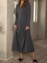 Casual Cotton-Blend Crew Neck Shirred Knitting Dress