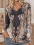 V Neck Knitted Long Sleeve Tribal Shirts & Tops