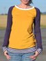 Red Casual Striped Printed Crew Neck Shirts