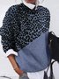 Khaki Leopard Print Color-Block Long Sleeve Sweater