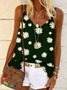 Vintage Sleeveless Daisies Printed Plus Size Casual Vest Tops