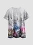 Women's T shirt Floral Theme Painting Floral Graphic Round Neck Print Basic Vintage Tops Gray