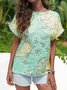 Map Printed Cotton-Blend Casual Crew Neck T-shirt