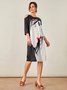 Abstract Printed Three Quarter Off The Shoulder Casual A-line Knitting Dress